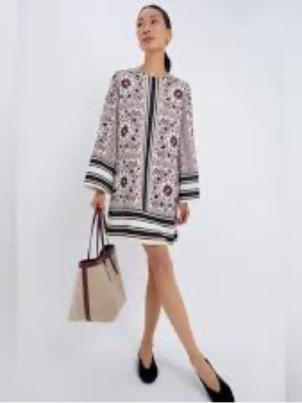 Tuckernuck Cream Embroidered Shift Dress with Black Stripes